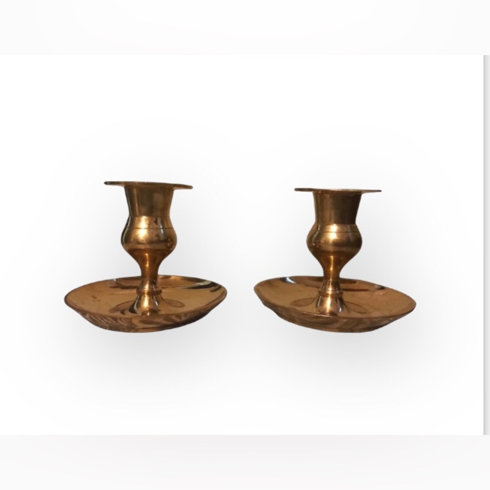 18th Century PWF Solid Brass Saucer Base Candlestick Holders / 2-7/8" 3-1/2"